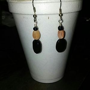 Quality silver hook pink and black stone earring